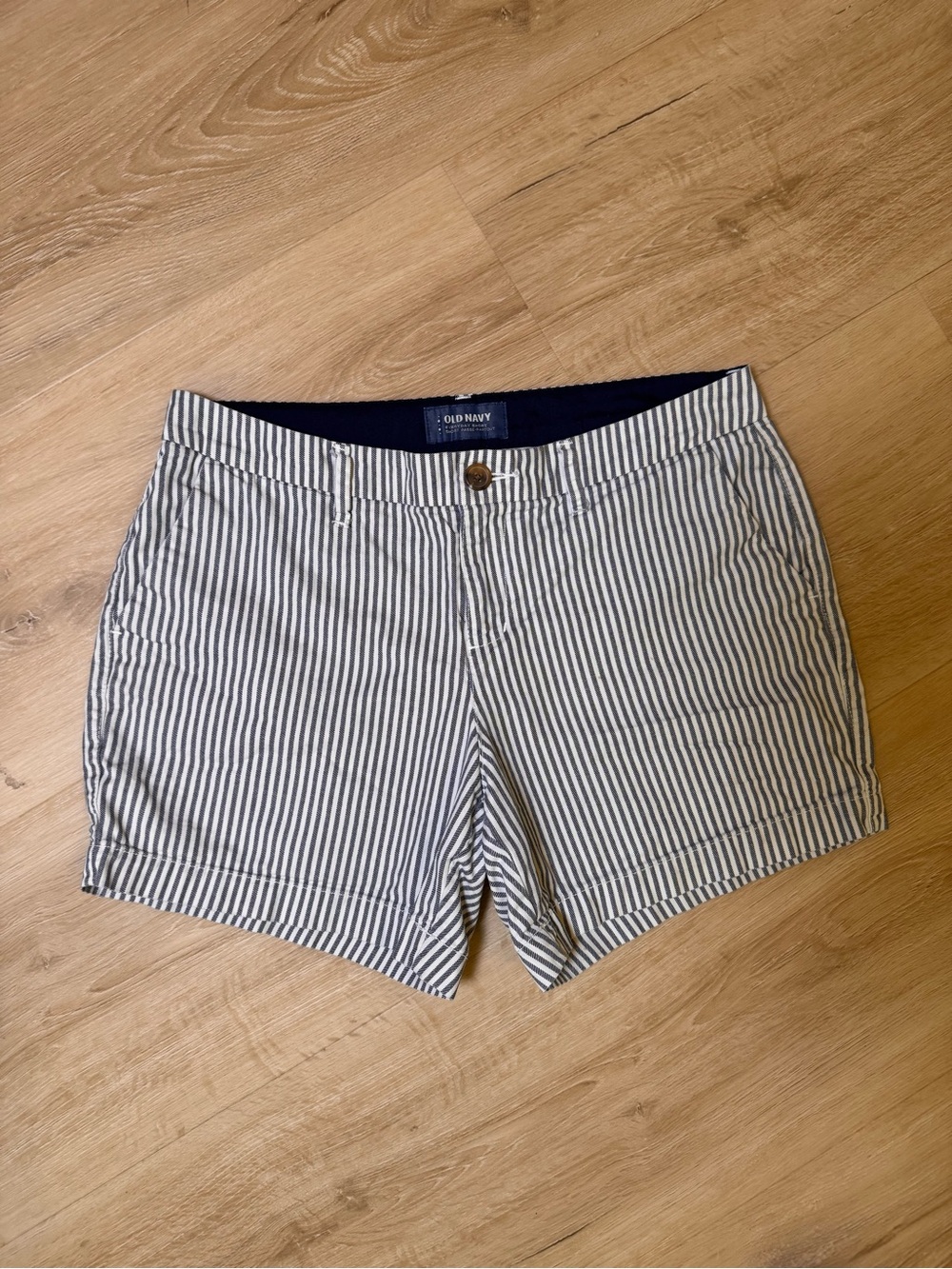 Old Navy Navy and White Vertical Stripe Cotton Bermuda Shorts